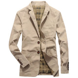 WIAOFELLAS  -  American Men's Cotton Casual Trendy Simple Solid Color Single-breasted Turn-down Collar Suit Blazers Male Jacket Coat Clothes