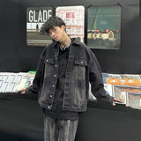 Wiaofellas  -  Brand Neckline Broken Denim Jacket for Men Washed Spring Turn Down Collar Casual Man Jacket Japan Vintage Clothing