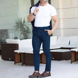 WIAOFELLAS  -  Mens Mid-Waist British Overalls Spring Summer New Outdoor Slim Trousers Straight-Leg Sports Pants Casual Work Pants
