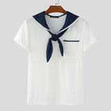 WIAOFELLAS  -  Men T Shirt Patchwork Summer Navy Collar Short Sleeve Male Tee Tops Streetwear 2025 Pockets Fashion Casual Men Clothing