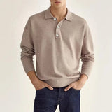 Wiaofellas  -  Men Long Sleeve Polo Shirt V Neck Button Up Casual Autumn Basic Solid Color Knitwear Tops For Men