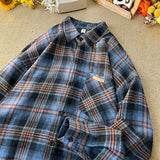 WIAOFELLAS  -  Vintage Long Sleeve Plaid Shirt for Men 2025 New Y2k Streetwear Harajuku Style Button Down Stylish Blouse Unisex Shirt