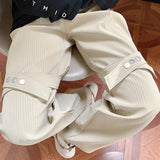 Wiaofellas High Street Design Sense Bandage Pants Men And Women Spring Retro Ruffian Handsome Hip-hop Button Casual Straight Trousers