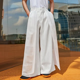 WIAOFELLAS  -  Men Pants Mesh Patchwork Button Loose Casual Wide Leg Trousers Men Streetwear 2025 Fashion Leisure Male Long Pants S-5XL