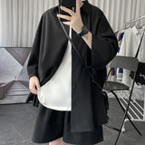 Wiaofellas  -  Told Tale Oversized Men's Shirts Black/White Harajuku Men Seven Sleeves Casual Shirt Tops Summer Daily Streetwear Man Blouse