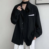 WIAOFELLAS  -  Layered Splicing Men's Shirts Turn-down Collar Single Breasted Detachable Tie Design Long Sleeved Casual Male Tops