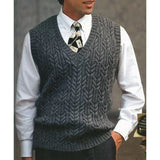 Wiaofellas  -  Vests Men Sweaters V Neck Knitted Vest Tops Sleeveless Knit Solid Sweater Top Splice Casual Regular Slim Fit Autumn Winter