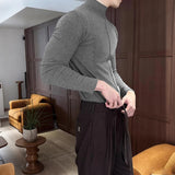 WIAOFELLAS  -  Men T Shirt Solid Color Knitted Turtleneck Long Sleeve Male Tee Tops Streetwear Fashion Casual Men Clothing S-5XL 2026