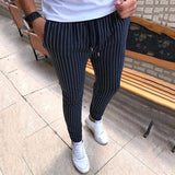 WIAOFELLAS  -  Plus Size M-5XL Men Striped Ankle Length Jogger Pants Casual  Cotton Slim Skinny Sweatpants Long  Street