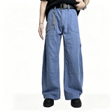 Wiaofellas  -  Vintage Carpenter Cargo Pants Multi Pockets Stitch Detail Loose Wide Straight Leg Baggy Trousers Y2K Streetwear Couple Bottoms