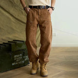 WIAOFELLAS Mens Autumn American Vintage Amekaki Jeans Loose Straight Solid Old Style Pants  New Hardcore Style Thick Wide Leg Pants