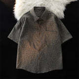 AWIAOFELLAS  -  Summer Thin Fashion Seersucker Shirts For Men Vintage Short Sleeves Lapel Tops Casual Lazy Style Pleated Plaid Shirt Streetwear
