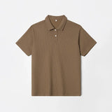 WIAOFELLAS  -  Men's Lapel Polo Shirts 2025 Summer New Product Waffle Loose Solid Color Short Sleeve Mens T-shirt