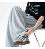 WIAOFELLAS  -  New Summer Men's Casual Pants Solid Color Drawstring Straight Trousers Elastic Waist Wide Leg Baggy Male Bottom
