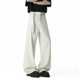 WIAOFELLAS  -  Belt Design Men's Suit Pants Solid Color Draping Ice Silk Deconstruction Straight Wide Leg Loose Male Bottom Summer