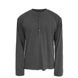 Wiaofellas  -  Men's Henry Neck Long Sleeve T-Shirt Autumn Loose Casual Button Top Basic Tee Couples Streetwear Simple T-Shirts