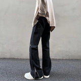 WIAOFELLAS  -  Solid Jeans Men Criss-cross Korean Style Trendy Straight Loose Ankle Length Daily All-match Fitness Washed Denim Normcore