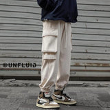 WIAOFELLAS  -  Men's Clothing Spring Autumn Solid Color Elastic High Waisted Pockets Fashionable Casual Trousers Bloomers Cargo Cropped Pants