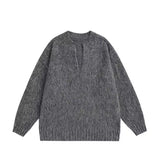 WIAOFELLAS  -  Korean version solid color v-neck sweater men's winter gray high-end loose casual lazy versatile knitted top