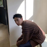 WIAOFELLAS  -  American Retro Contrasting Striped Twisted Zipper Cardigan Knit Sweater Jacket Men and Women Casual Versatile Tops