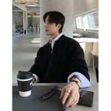 WIAOFELLAS  -  Black Lapel Sweater Men Warm Zipper Knitted Pullover Men Streetwear Korean Loose Long Sleeved Sweater Mens Jumper Clothes