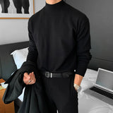 WIAOFELLAS  -  Winter Half-turtleneck Sweater for Men Korean Style Trendy Harbor Style Inner Layer Solid Color Casual and Versatile
