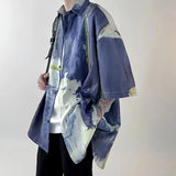 WIAOFELLAS  -  Summer New Turn-down Collar Fashion Short Sleeve Shirt Man High Street Loose Tie Dye Button Cardigan Y2K Youth All-match Tops