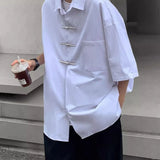 WIAOFELLAS  -  Summer Men's Metal Button Short-Sleeve Shirt Chinese Retro Fashion Trendy High Street Loose Casual Breathable Niche Men's Top