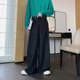 WIAOFELLAS  -  Summer Men's Solid Color Suit Trousers American Retro Fashion Trend High Street Casual Loose Breathable Men's Bottoms