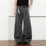WIAOFELLAS  -  Fashion Summer Men's Solid Color Patchwork Design Casual Pants Trendy Loose High-waisted Wide Leg Trousers Male