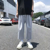 Wiaofellas  -  Trendy Loose Casual Sports Pants for Short Men Japanese Style High-Rising Straight Leg BF Nine-Piece Pants Youthful Vitality