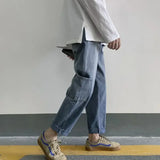 WIAOFELLAS  -  Autumn New Harajuku Fashion High Street Hiphop Pants Straight Wide Leg Pants Men Casual Loose Big Pockets Cargo Jeans