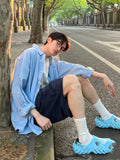 WIAOFELLAS  -  Blue Long Sve irt Jaet for Men Summer Casual Sun Protection Loose Fit Youthful Sle Faionable Flip Collar Top