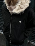 WIAOFELLAS  -  Winter Street Harajuku Mens Parkas Fleece Trendy Metal Label Silhouette Warm Cotton Jackets Zipper Loose Thickening Coats Male