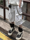 Wiaofellas  -  Summer Washed Distressed Workwear Shorts Men's Trendy Street Style Loose Wide Leg Big Pocket Seven-Foot Pants Casual Trousers