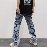 Wiaofellas  - new men's jeans men's loose straight leg men's wear straight leg wash jeans men's fashion print jeans men's wide leg pants