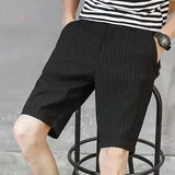 Wiaofellas  -  Men's Summer New Fashion Solid Color Casual Shorts Male Korean Slim Fit Short Pants Men Striped Knee Length Shorts G295