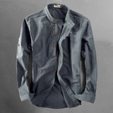 Wiaofellas 2024 Spring Long Sleeve Buttoned Solid T Shirts Tops Male O-Neck Polo Shirt Autumn Casual Cotton Linen Shirt For Men Clothing