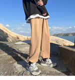 WIAOFELLAS  -  Trendy White Dstring Trousers for Men Casual Loose Fit Low Waist Long Pants Youthful Energy Sle Summer Thin Material