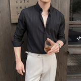 WIAOFELLAS  -  5XL Plus Size Men's Striped Shirt Business Office Long Sleeve Slim Shirts Blouse Men Chemise Homme Luxe Haute Qualite Streetwear