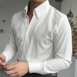 Wiaofellas  - Fashion Elegance Solid Color Shirts Men Dress Commuter White Shirt Casual Business Shirt Stylish Men's Camisa Social Masculina