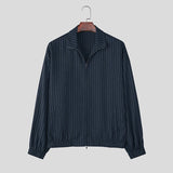 WIAOFELLAS  -  Men Jackets Striped Lapel Long Sleeve Zipper Loose Casual Male Coats Streetwear Fashion Leisure Thin Jackets Men S-5XL