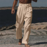 Wiaofellas  -  Leisure Mens Loose Cotton Linen Pants Spring Autumn Casual Solid Color Trousers Men Fashionable Pleated Straight Pants Male