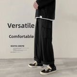 Wiaofellas  -  Men's Workwear Pants Straight Leg Loose Fit Faionable Japanese Sle Wide Leg Pants Hong Kong Sle Versatile Trendy Nine