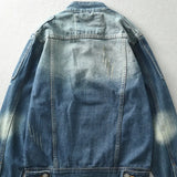 WIAOFELLAS  -  Vintage do old locomotive American tooling stand collar all loose denim jacket heavy wash craft coat male fashion
