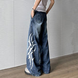 WIAOFELLAS  -  American Style Men's Jeans Printing Contrast Color Casual Wide Leg Bottom Straight Baggy Male Denim Pants Niche