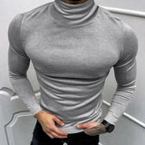 WIAOFELLAS  -  2024 Spring Fall Casual Solid Color Basic T-shirt Men Clothing T Shirt Luxury Men's T Shirts Turtleneck Long Sleeve Slim Tops