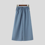 Wiaofellas  -  Men's Wide Leg Pants Solid Color Button Casual Irregular Trousers For Man Streetwear Baggy Leisure Pantalones Pants