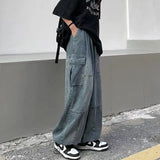 Wiaofellas  -  Y2k Baggy Cargo Jeans for Men Oversize Wide Leg Denim Pants Male Hip Hop Trousers Pockets Streetwear Loose Patchwork