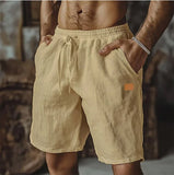 WIAOFELLAS  -  Summer New Men Cotton Linen Shorts LOGO Embroidery Elastic Waist Beach Shorts Lightweight  Pants Comfort Breath Holiday Shorts